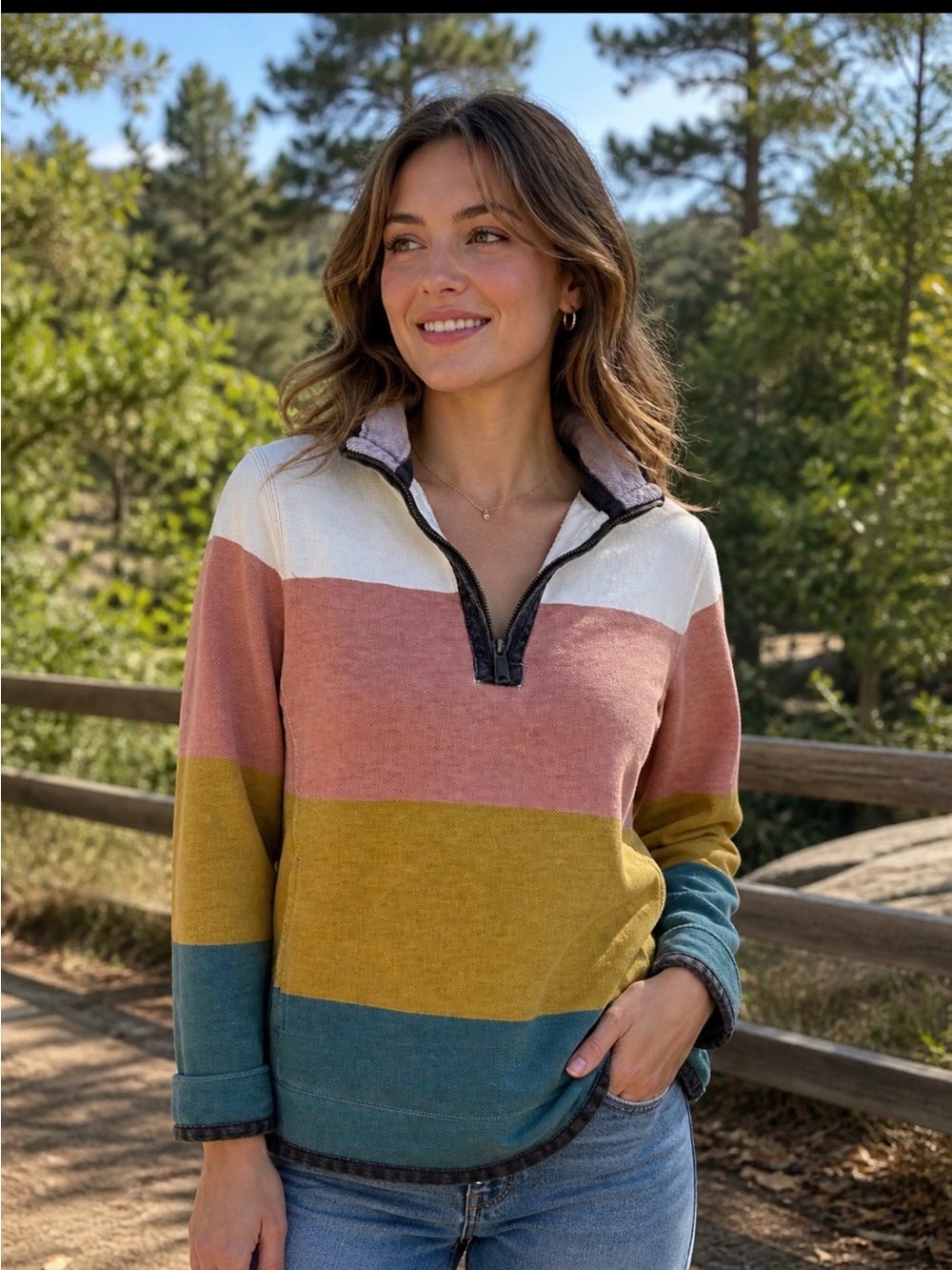 Fat Face The Airlie 1/4 zip in Pink, Mustard & Teal size 8 women’s